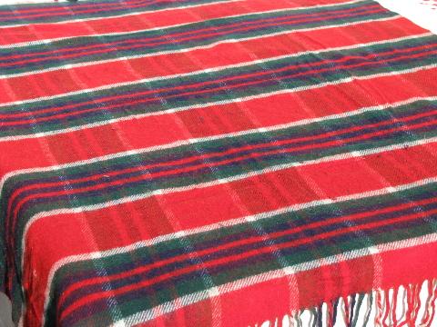 photo of vintage wool camp blanket throw, red / green / blue plaid #1