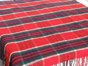 catalog photo of vintage wool camp blanket throw, red / green / blue plaid