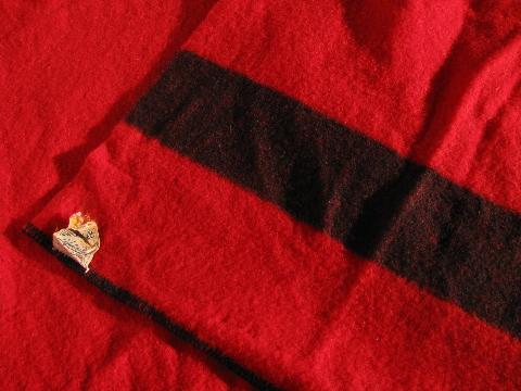 photo of vintage wool camp bunk blanket, old red / black trappers stripe #2