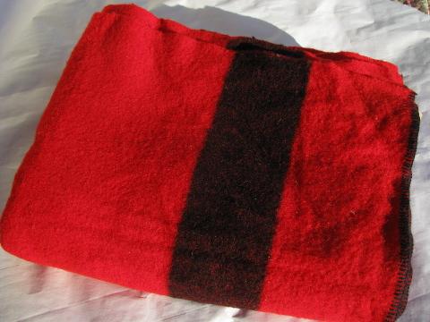 photo of vintage wool camp bunk blanket, old red / black trappers stripe #4