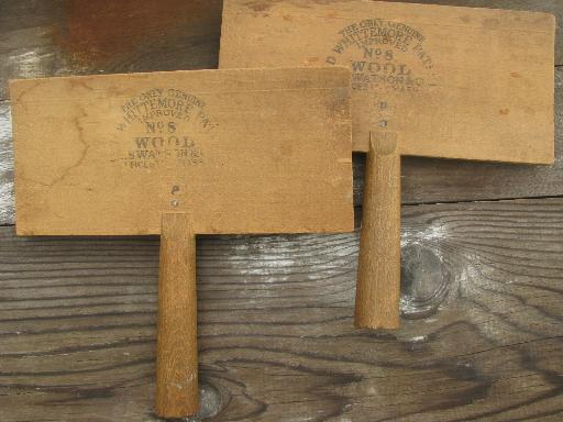 photo of vintage wool carding combs, old Whitemore Patent wood handled carders #5