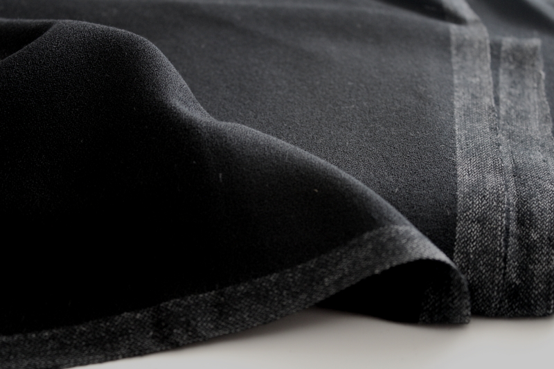photo of vintage wool crepe fabric in classic black, dress evening bag sewing material #2