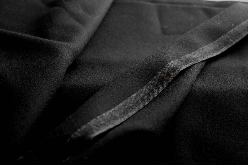 photo of vintage wool crepe fabric in classic black, dress evening bag sewing material #4