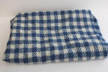 catalog photo of vintage wool fabric, blue & cream houndstooth tweed material for sewing or crafts