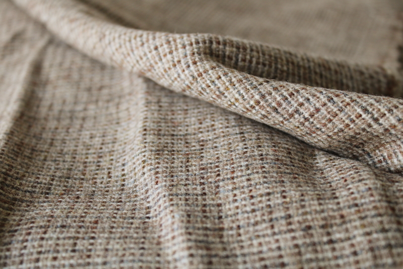 photo of vintage wool fabric, classic tweed in tan, brown, dark grey  #3