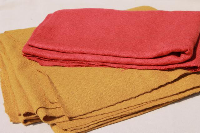 photo of vintage wool fabric for crafts, rug making - mustard yellow, red rust orange #1