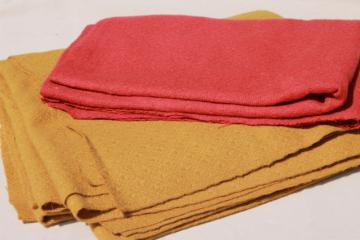 catalog photo of vintage wool fabric for crafts, rug making - mustard yellow, red rust orange