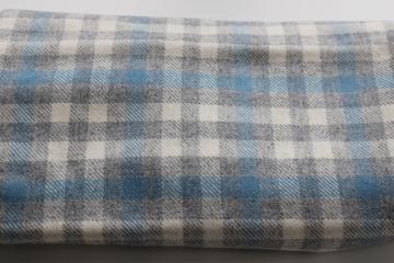 vintage wool fabric for sewing or crafts, plaid in pale grey, light blue, cream