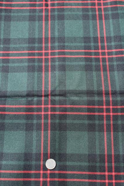 photo of vintage wool fabric, forest green & red tartan plaid fabric for shirts, kilts, home decor #1