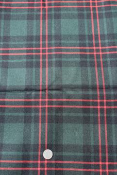 catalog photo of vintage wool fabric, forest green & red tartan plaid fabric for shirts, kilts, home decor