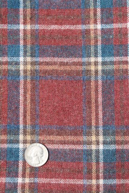 photo of vintage wool fabric, heavy tartan plaid blanket / work shirt fabric muted red & blue #2