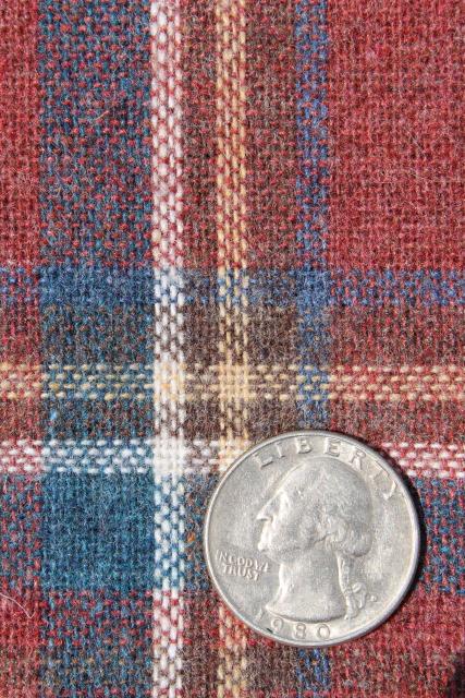 photo of vintage wool fabric, heavy tartan plaid blanket / work shirt fabric muted red & blue #3