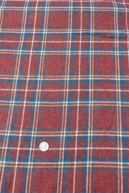 photo of vintage wool fabric, heavy tartan plaid blanket / work shirt fabric muted red & blue #4