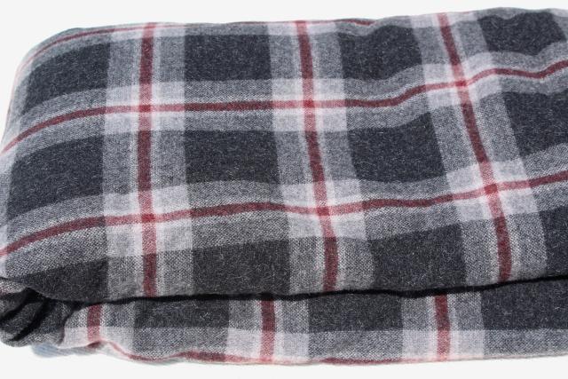 photo of vintage wool fabric, heavy tartan plaid blanket / work shirt fabric muted red & grey #1