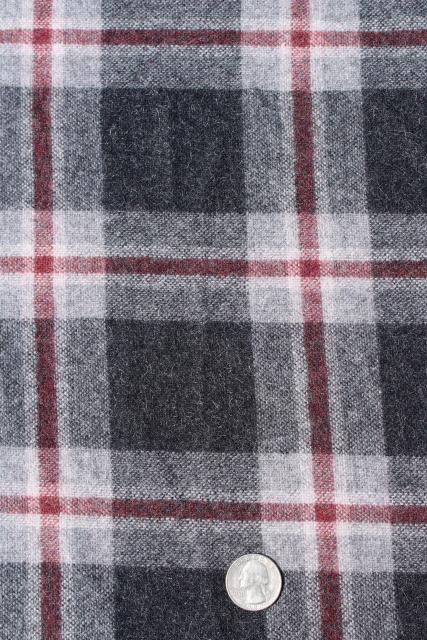 photo of vintage wool fabric, heavy tartan plaid blanket / work shirt fabric muted red & grey #2