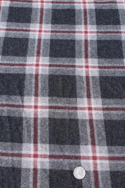 photo of vintage wool fabric, heavy tartan plaid blanket / work shirt fabric muted red & grey #4