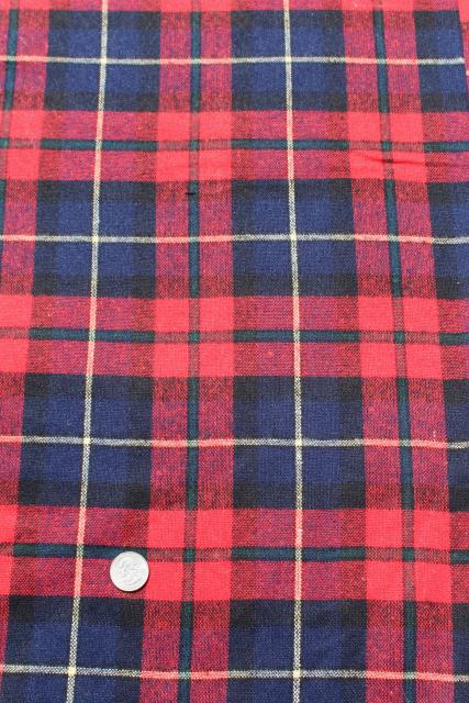 photo of vintage wool fabric, heavy tartan plaid blanket / work shirt fabric red and blue #1