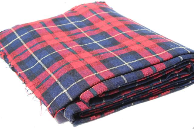 photo of vintage wool fabric, heavy tartan plaid blanket / work shirt fabric red and blue #4