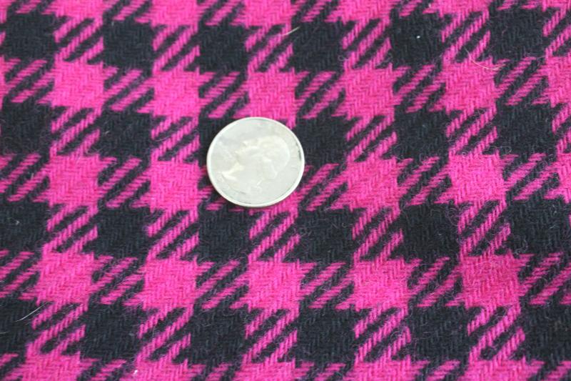photo of vintage wool fabric, large scale houndstooth weave in magenta pink & black #2