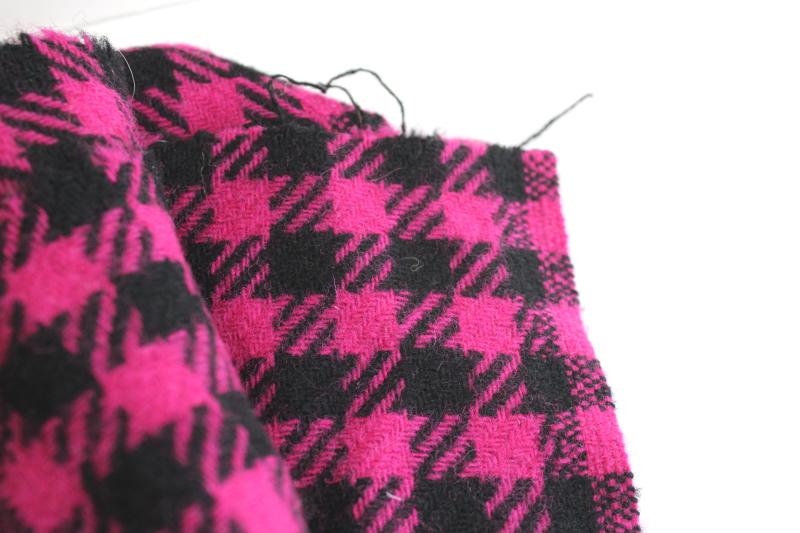 photo of vintage wool fabric, large scale houndstooth weave in magenta pink & black #4