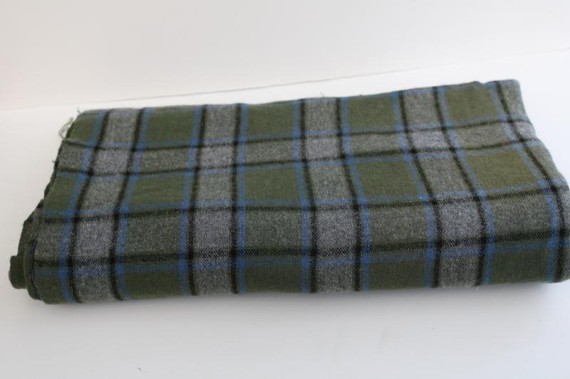 photo of vintage wool fabric, plaid in grey green blue black, heavy work shirt material #1