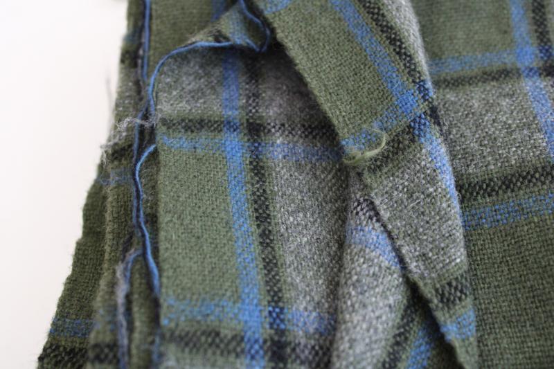 photo of vintage wool fabric, plaid in grey green blue black, heavy work shirt material #2