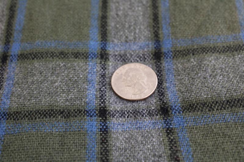 photo of vintage wool fabric, plaid in grey green blue black, heavy work shirt material #3