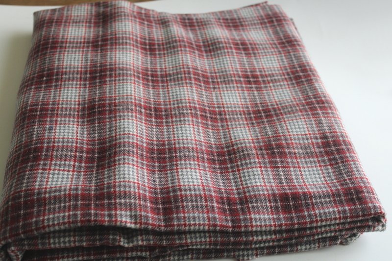 photo of vintage wool fabric, salvaged kilt skirt plaid wool for upcycle, burgundy gray ivory  #1