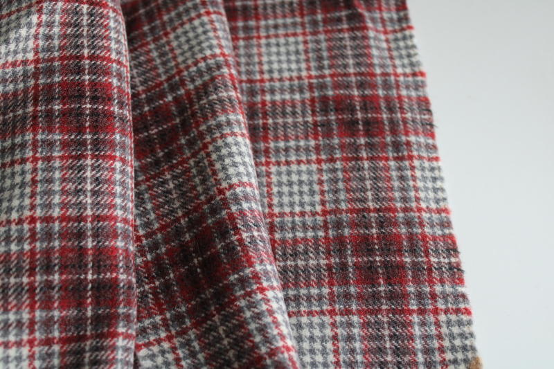 photo of vintage wool fabric, salvaged kilt skirt plaid wool for upcycle, burgundy gray ivory  #2