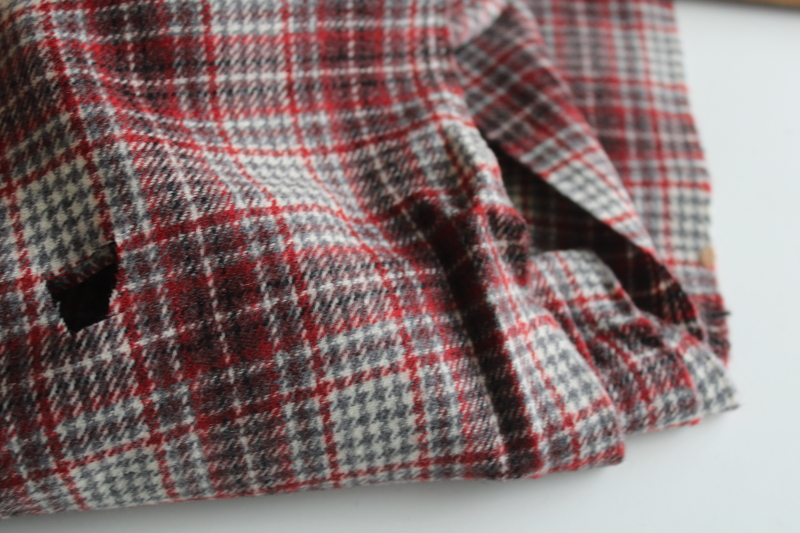 photo of vintage wool fabric, salvaged kilt skirt plaid wool for upcycle, burgundy gray ivory  #4