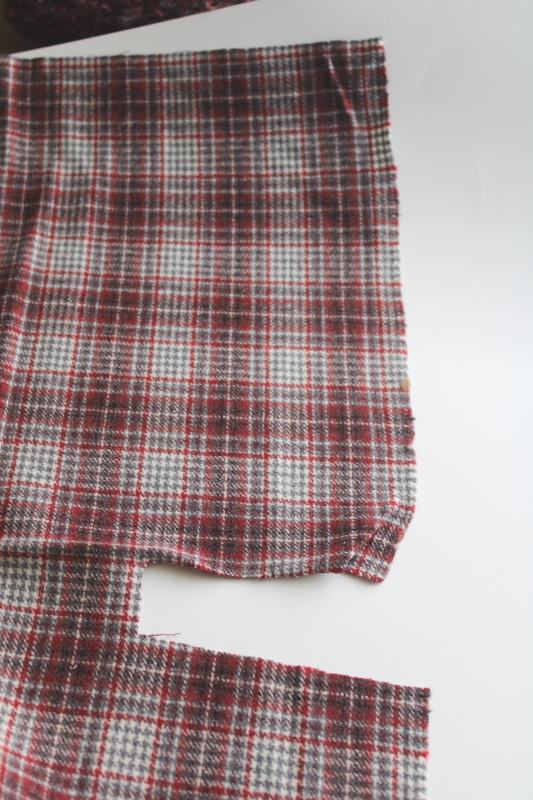 photo of vintage wool fabric, salvaged kilt skirt plaid wool for upcycle, burgundy gray ivory  #5