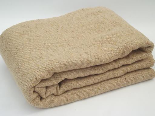 photo of vintage wool fabric, tweedy yarn w/ homespun weave in pale burlap color #2