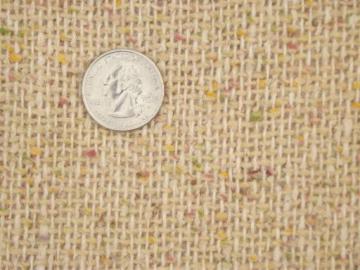 catalog photo of vintage wool fabric, tweedy yarn w/ homespun weave in pale burlap color