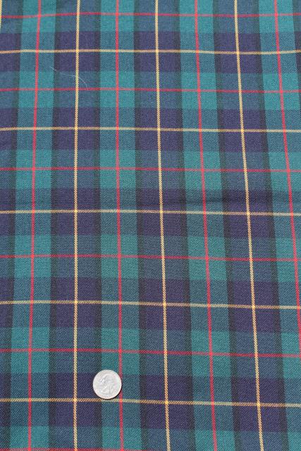 photo of vintage wool flannel shirting fabric, green, red, blue tartan plaid #1