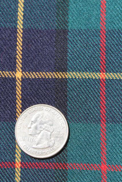 photo of vintage wool flannel shirting fabric, green, red, blue tartan plaid #2