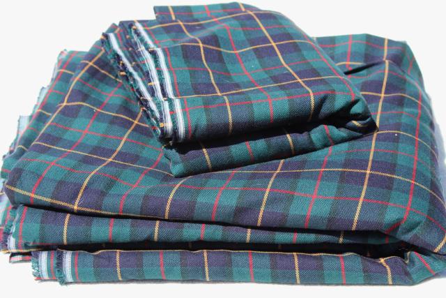 photo of vintage wool flannel shirting fabric, green, red, blue tartan plaid #3