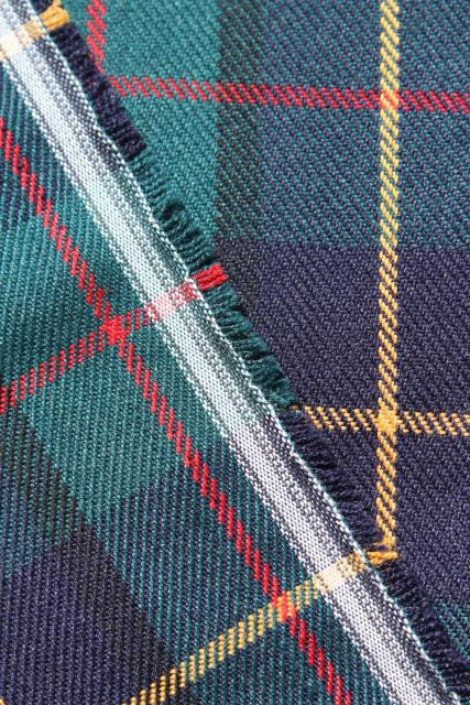 photo of vintage wool flannel shirting fabric, green, red, blue tartan plaid #5