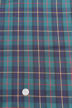 vintage wool flannel shirting fabric, green, red, blue tartan plaid