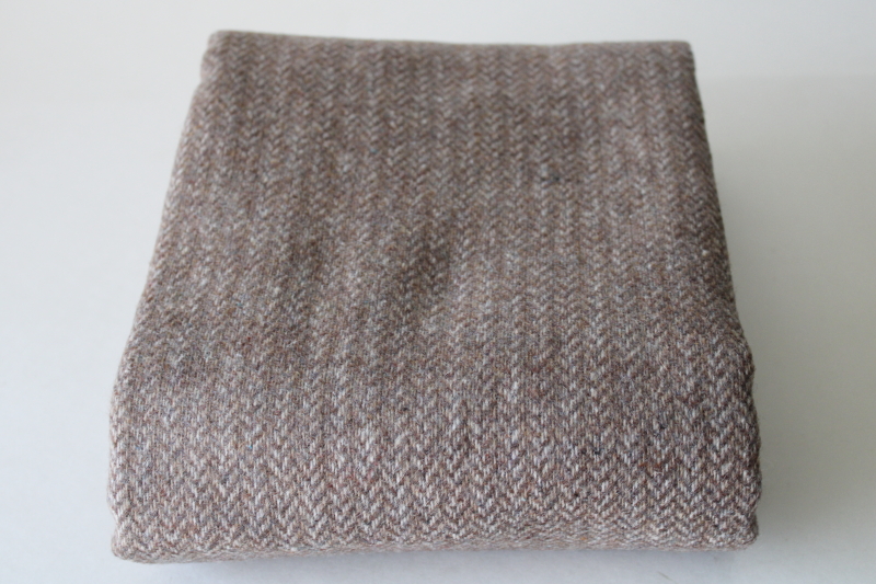 photo of vintage wool herringbone tweed fabric 60 inches wide pure wool brown ivory  #1