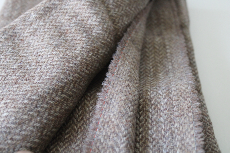 photo of vintage wool herringbone tweed fabric 60 inches wide pure wool brown ivory  #2