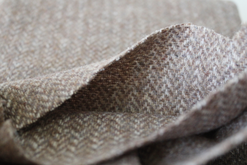 photo of vintage wool herringbone tweed fabric 60 inches wide pure wool brown ivory  #3