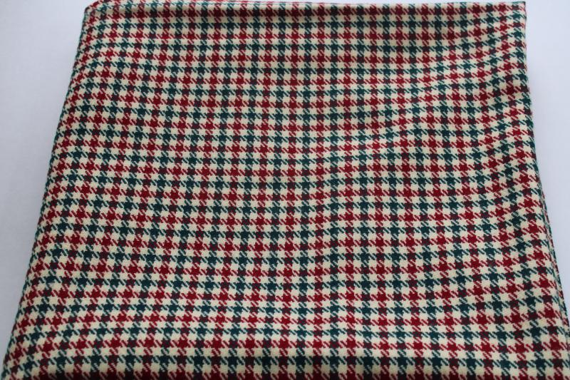 photo of vintage wool or blend herringbone tweed fabric, dark red & green w/ ivory #1