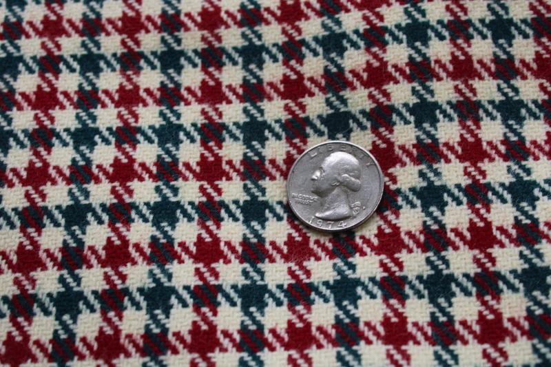 photo of vintage wool or blend herringbone tweed fabric, dark red & green w/ ivory #2