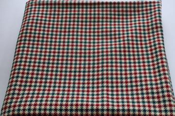 catalog photo of vintage wool or blend herringbone tweed fabric, dark red & green w/ ivory