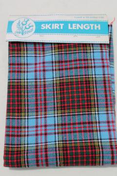 catalog photo of vintage wool tartan plaid fabric, 60s label skirt length pre-cut yardage