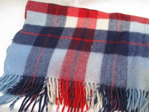 photo of vintage wool throw, camp blanket plaid in red / blue / white #1