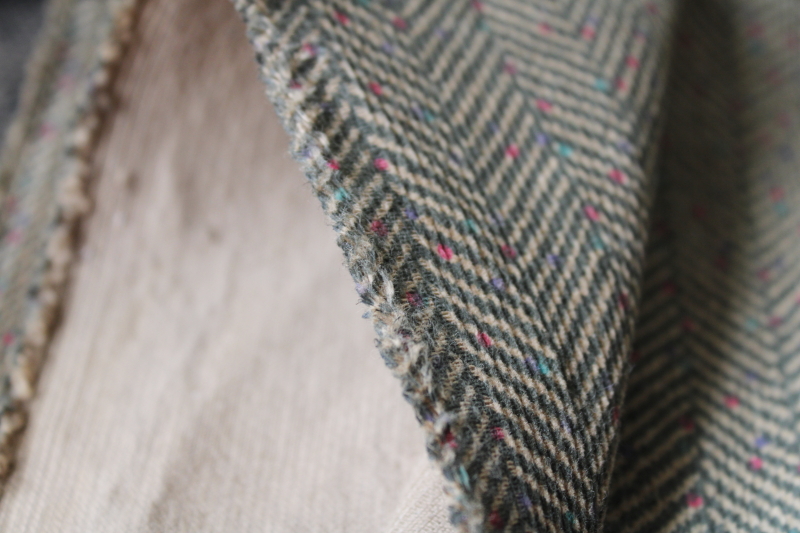 photo of vintage wool tweed fabric, suitings, lining fabrics lot greens & browns #2