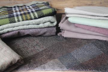 catalog photo of vintage wool tweed fabric, suitings, lining fabrics lot greens & browns