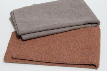 catalog photo of vintage wool tweed & wool flannel fabric for sewing or rug strips, natural rust brown tan colors
