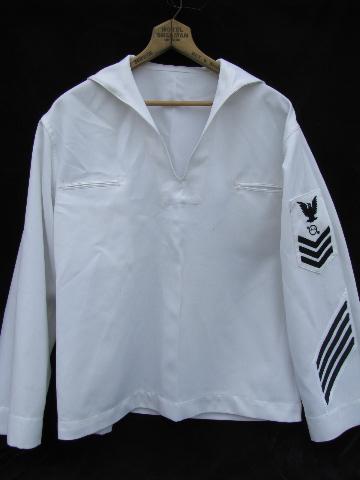 photo of vintage work white Navy jumper uniform, size 44R, Operations Specialist patch #2